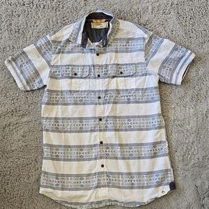 Free Planet Men's White and Black Patterned Shirt, Button Down